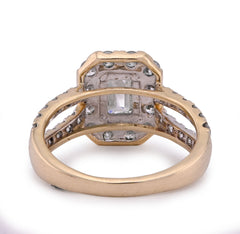10k Yellow Gold 2.5CTW Centre Emerald Round Lab Diamond Halo Women Ring 3.9gm
