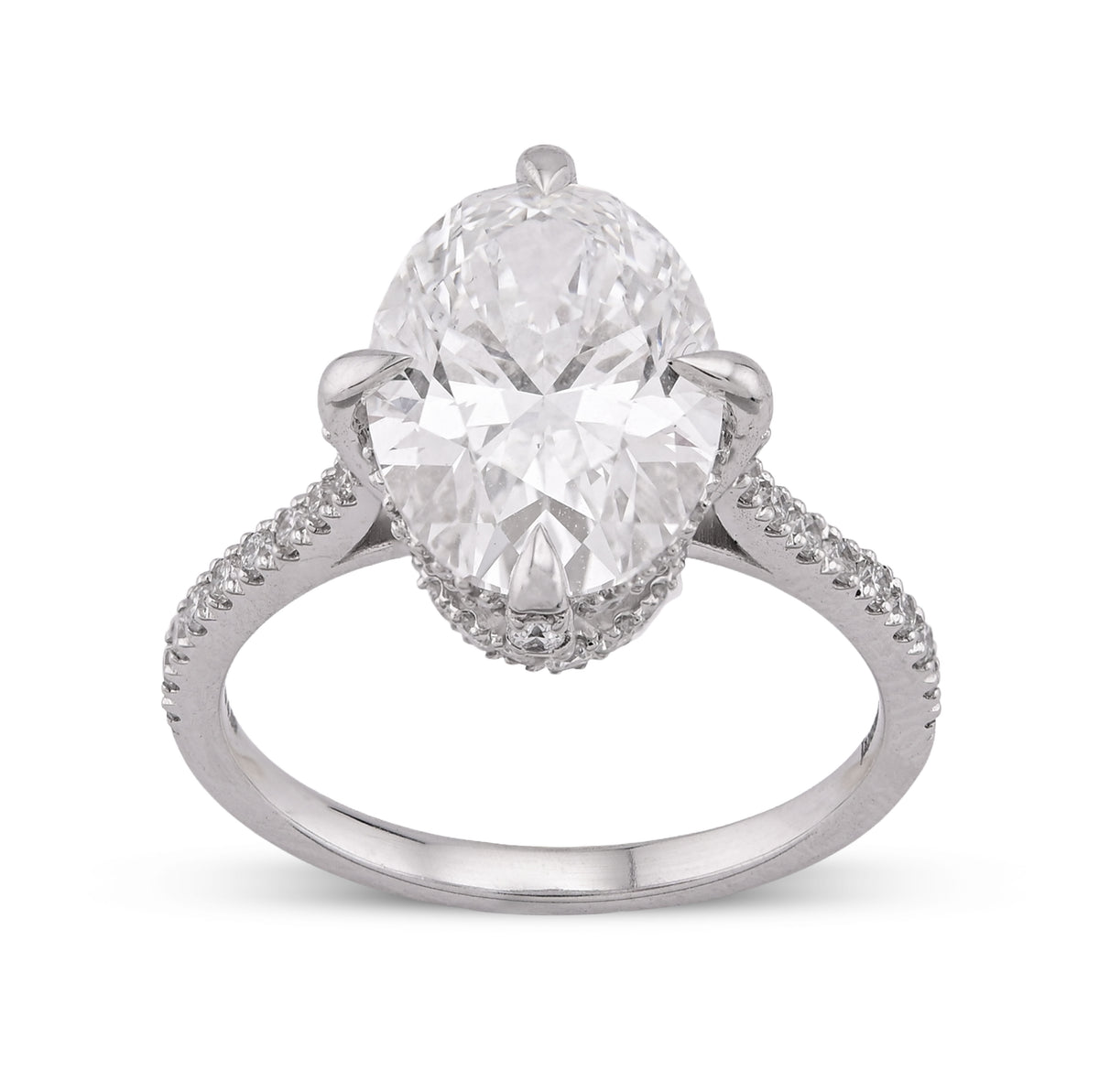 14k White Gold 4.69CTW Oval Solitaire Centre Lab Diamond Women Ring 3.5gm