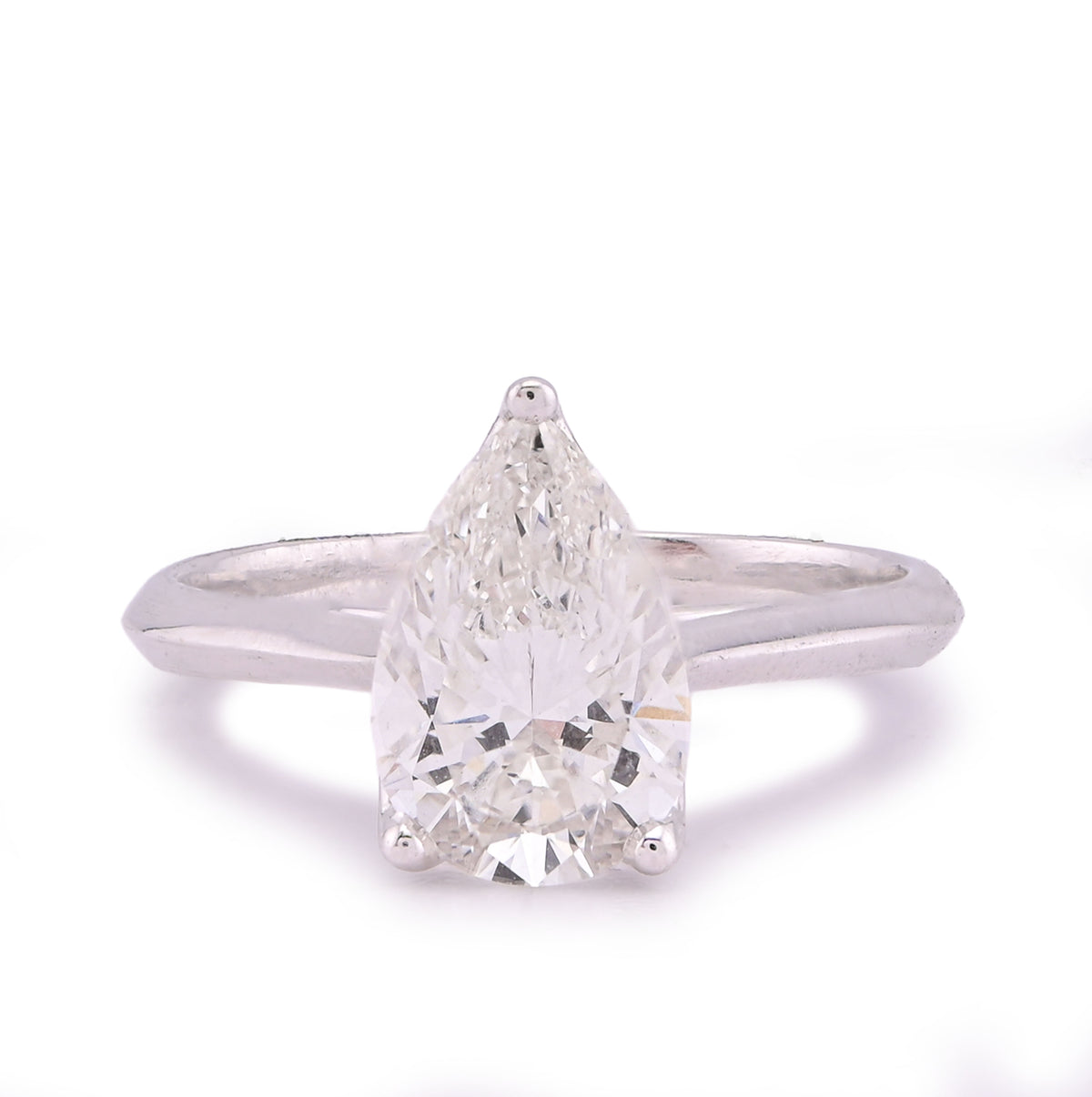 14k White Gold 2CTW Centre Pear/Tear Drop Solitaire Lab Diamond Women Ring 3.6gm