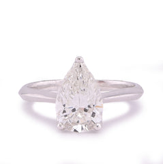 14k White Gold 2CTW Centre Pear/Tear Drop Solitaire Lab Diamond Women Ring 3.6gm