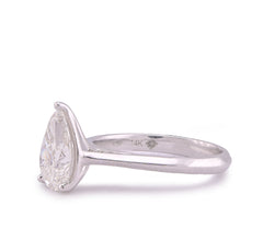 14k White Gold 2CTW Centre Pear/Tear Drop Solitaire Lab Diamond Women Ring 3.6gm