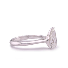 14k White Gold 2CTW Centre Pear/Tear Drop Solitaire Lab Diamond Women Ring 3.6gm