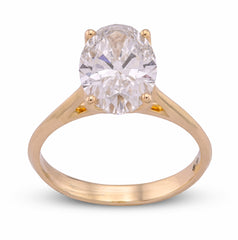 14k Yellow Gold 2.5CTW Oval Solitaire Centre Lab Diamond Women Ring 3.1gm