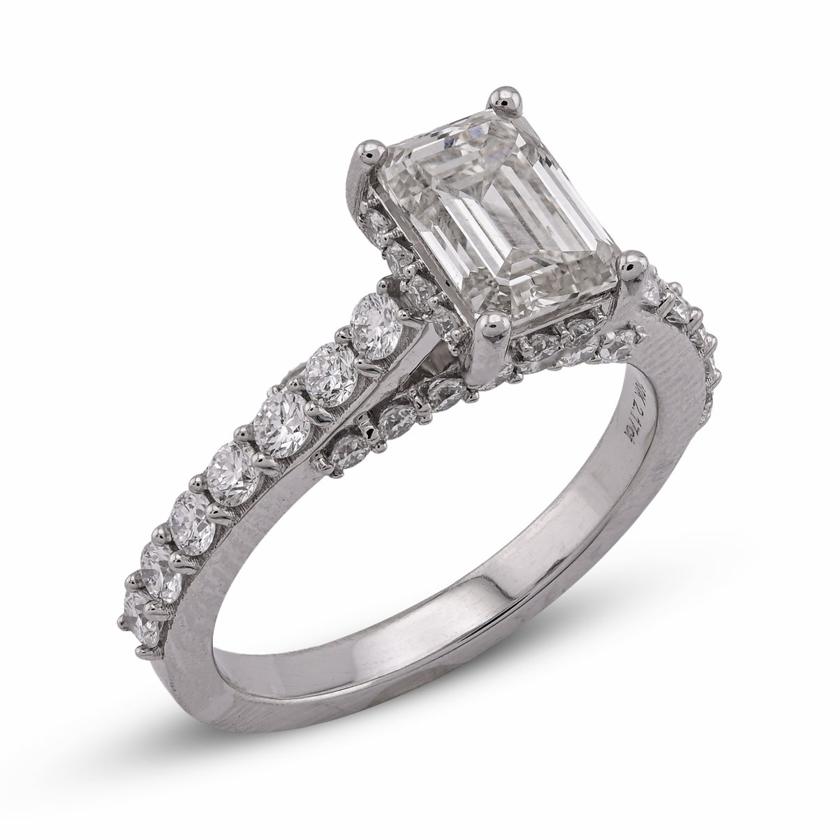 10k White Gold 2.17CTW Centre Emerald Round Side Lab Diamond Women Ring 4gm