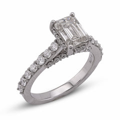 10k White Gold 2.17CTW Centre Emerald Round Side Lab Diamond Women Ring 4gm