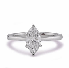 14k White Gold 1CTW Marquise Centre Solitaire Lab Diamond Women Ring 2.9gm