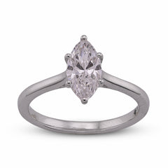 14k White Gold 1CTW Marquise Centre Solitaire Lab Diamond Women Ring 2.9gm