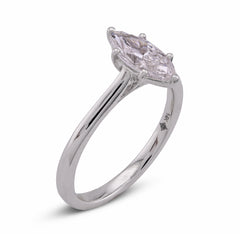 14k White Gold 1CTW Marquise Centre Solitaire Lab Diamond Women Ring 2.9gm