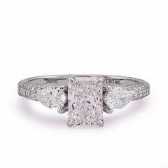14k White Gold 1.64CTW Centre Solitaire Radiant Pear/Round Side Lab Diamond Women Ring 2.4gm