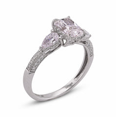 14k White Gold 1.64CTW Centre Solitaire Radiant Pear/Round Side Lab Diamond Women Ring 2.4gm
