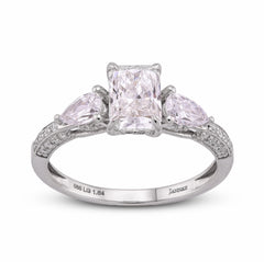 14k White Gold 1.64CTW Centre Solitaire Radiant Pear/Round Side Lab Diamond Women Ring 2.4gm