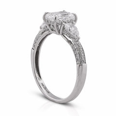 14k White Gold 1.64CTW Centre Solitaire Radiant Pear/Round Side Lab Diamond Women Ring 2.4gm