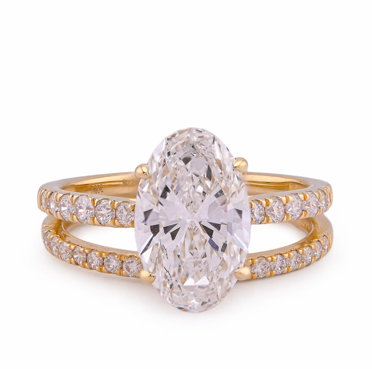 14k Yellow Gold 3.40CTW Oval Cnetre Solitaire Lab Diamond Women Ring with Band 3.9gm