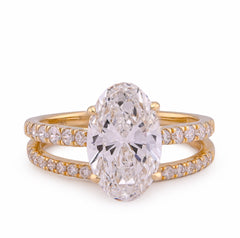 14k Yellow Gold 3.40CTW Oval Cnetre Solitaire Lab Diamond Women Ring with Band 3.9gm