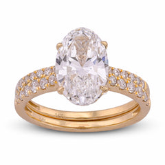 14k Yellow Gold 3.40CTW Oval Cnetre Solitaire Lab Diamond Women Ring with Band 3.9gm