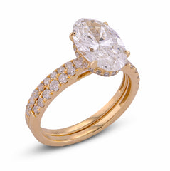 14k Yellow Gold 3.40CTW Oval Cnetre Solitaire Lab Diamond Women Ring with Band 3.9gm