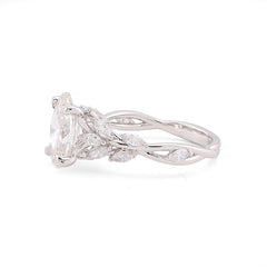 14k White Gold 2.58CTW Oval Centre Solitaire Leaf Designed Marquise Lab Diamond Women Ring 3.1gm