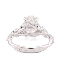 14k White Gold 2.58CTW Oval Centre Solitaire Leaf Designed Marquise Lab Diamond Women Ring 3.1gm