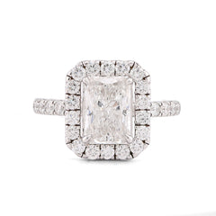 14k White Gold 2.1CTW Centre Cushion Solitaire Halo Round Lab Diamond Women Ring 4.9gm