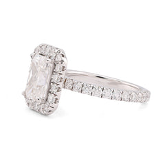 14k White Gold 2.1CTW Centre Cushion Solitaire Halo Round Lab Diamond Women Ring 4.9gm