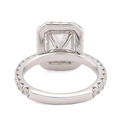 14k White Gold 2.1CTW Centre Cushion Solitaire Halo Round Lab Diamond Women Ring 4.9gm