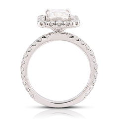 14k White Gold 2.1CTW Centre Cushion Solitaire Halo Round Lab Diamond Women Ring 4.9gm