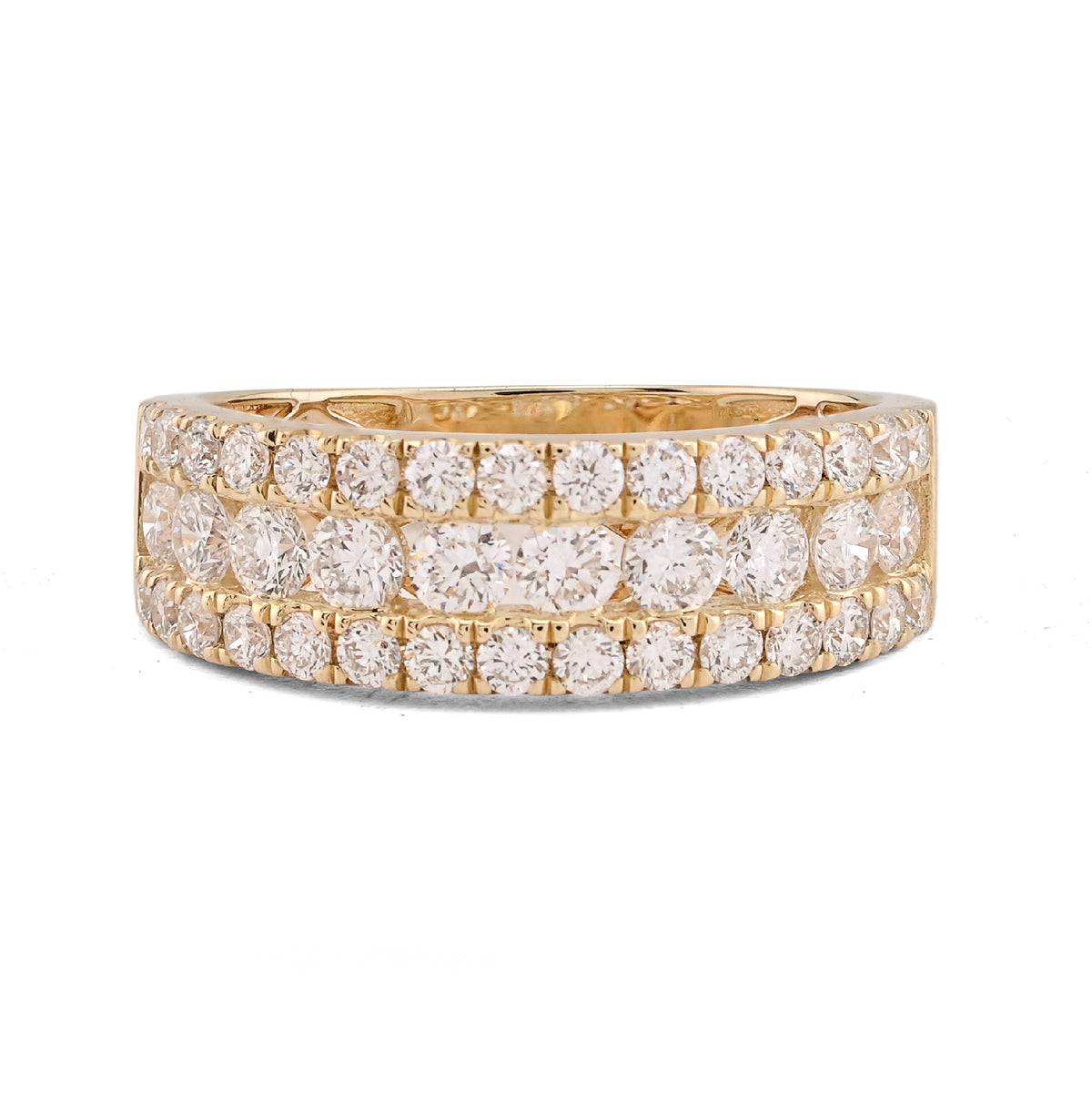 10k Yellow Gold 3 Row 2.02CTW Lab Diamond Men Band Ring 4.3gm