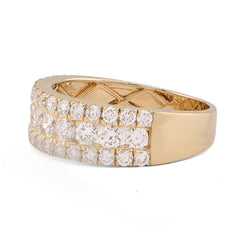 10k Yellow Gold 3 Row 2.02CTW Lab Diamond Men Band Ring 4.3gm