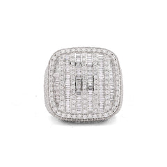 10k White Gold 5.90CTW Multi-Column Baguette/Round Lab Diamond Men Rectangle Pinky Ring 14.4gm