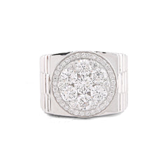 10k White Gold 3.17CTW Flower Cluster Centre Halo Men President's Lab Diamond Pinky Ring 13.5gm