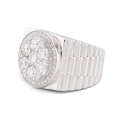 10k White Gold 3.17CTW Flower Cluster Centre Halo Men President's Lab Diamond Pinky Ring 13.5gm