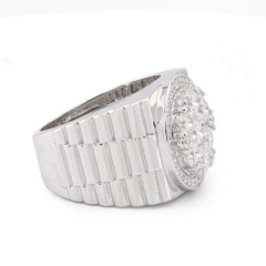 10k White Gold 3.17CTW Flower Cluster Centre Halo Men President's Lab Diamond Pinky Ring 13.5gm