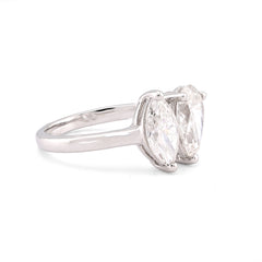 14k White Gold 2.50CTW Pear/Marquise Solitaire Centre Lab Diamond Women Ring 4.1gm
