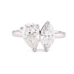 14k White Gold 2.50CTW Pear/Marquise Solitaire Centre Lab Diamond Women Ring 4.1gm