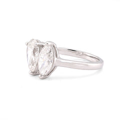14k White Gold 2.50CTW Pear/Marquise Solitaire Centre Lab Diamond Women Ring 4.1gm