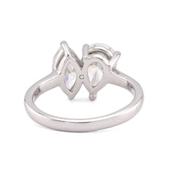 14k White Gold 2.50CTW Pear/Marquise Solitaire Centre Lab Diamond Women Ring 4.1gm