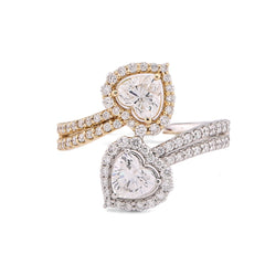 14k Yellow/White Gold 1.50CTW Dual Heart Lab Diamond Women Ring 4.1gm