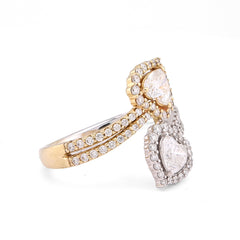 14k Yellow/White Gold 1.50CTW Dual Heart Lab Diamond Women Ring 4.1gm