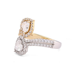 14k Yellow/White Gold 1.50CTW Dual Heart Lab Diamond Women Ring 4.1gm