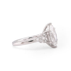 14k White Gold 2.39CTW Marquise Centre Solitaire Pear/Round Lab Diamond Flower Side Women Ring 3.8gm