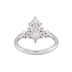 14k White Gold 2.39CTW Marquise Centre Solitaire Pear/Round Lab Diamond Flower Side Women Ring 3.8gm