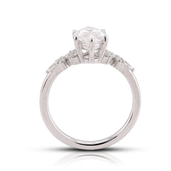 14k White Gold 2.39CTW Marquise Centre Solitaire Pear/Round Lab Diamond Flower Side Women Ring 3.8gm