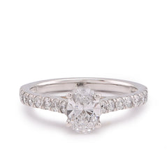 14k White Gold Oval Solitaire Centre 1.25CTW Lab Diamond Women Ring 2.8gm