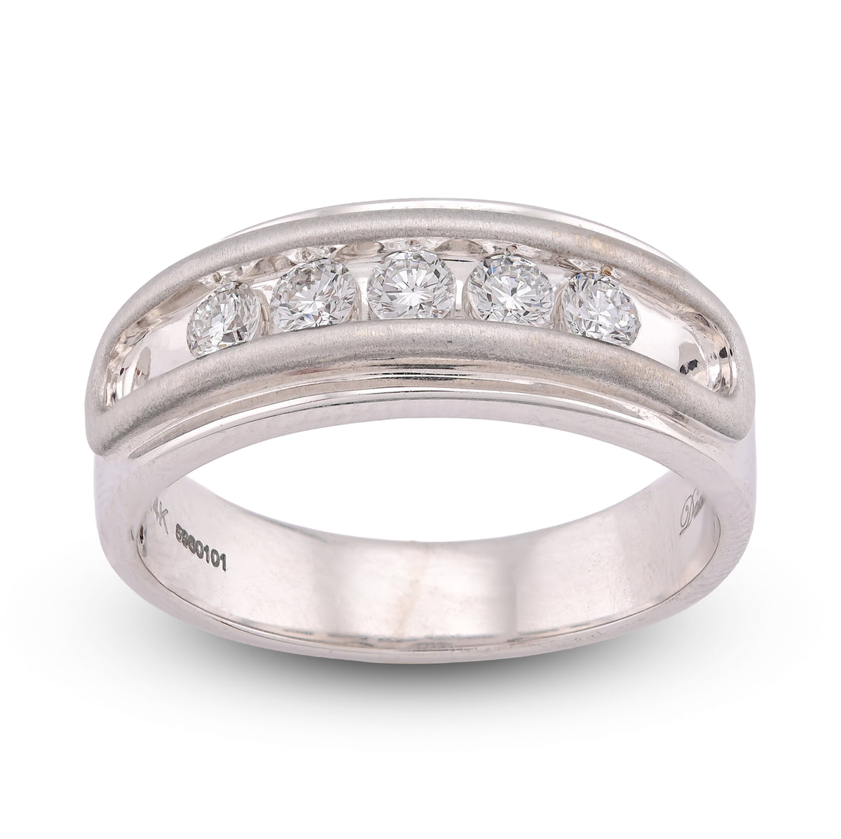 14k White Gold 5 Stone Centre Single Row 0.50CTW Lab Diamond Men Band 7.8gm
