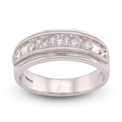 14k White Gold 5 Stone Centre Single Row 0.50CTW Lab Diamond Men Band 7.8gm