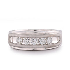 14k White Gold 5 Stone Centre Single Row 0.50CTW Lab Diamond Men Band 7.8gm