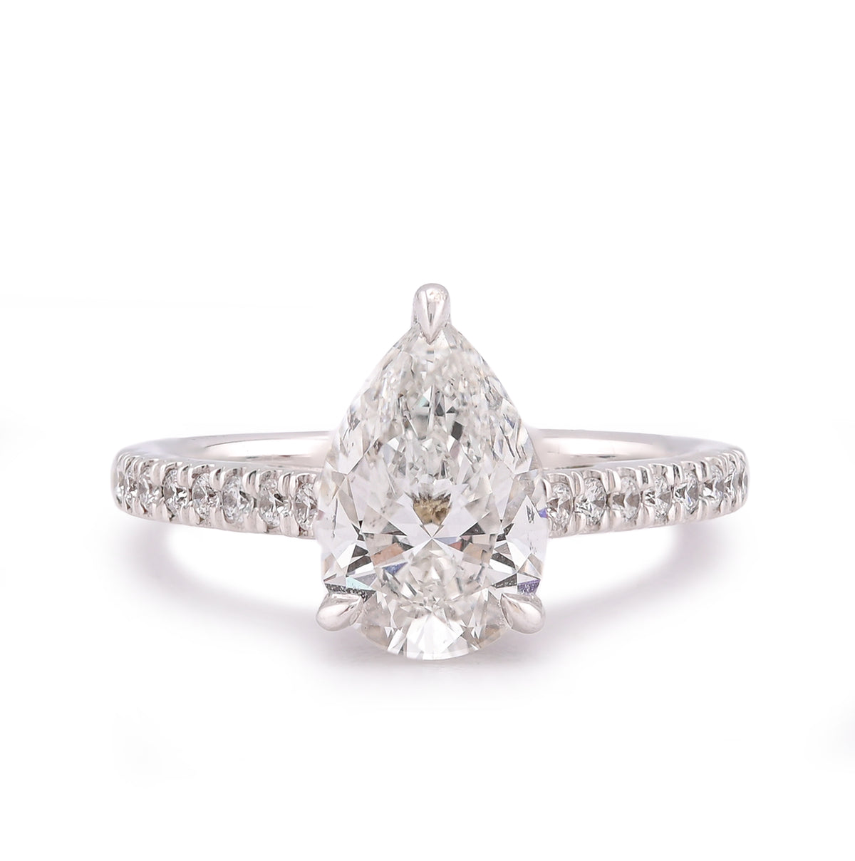 14k White Gold 2.25CTW Pear/Tear Drop Solitaire Centre Women Lab Diamond Ring 3.9gm