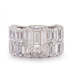 14k White Gold 16.95CTW Emerald Solitaire Centre and Side Women Lab Diamond Ring with Band 12.7gm