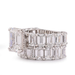 14k White Gold 16.95CTW Emerald Solitaire Centre and Side Women Lab Diamond Ring with Band 12.7gm