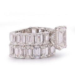 14k White Gold 16.95CTW Emerald Solitaire Centre and Side Women Lab Diamond Ring with Band 12.7gm